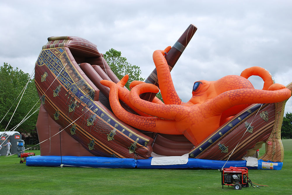 Kraken sea monster and pirate ship inflatable slide rental