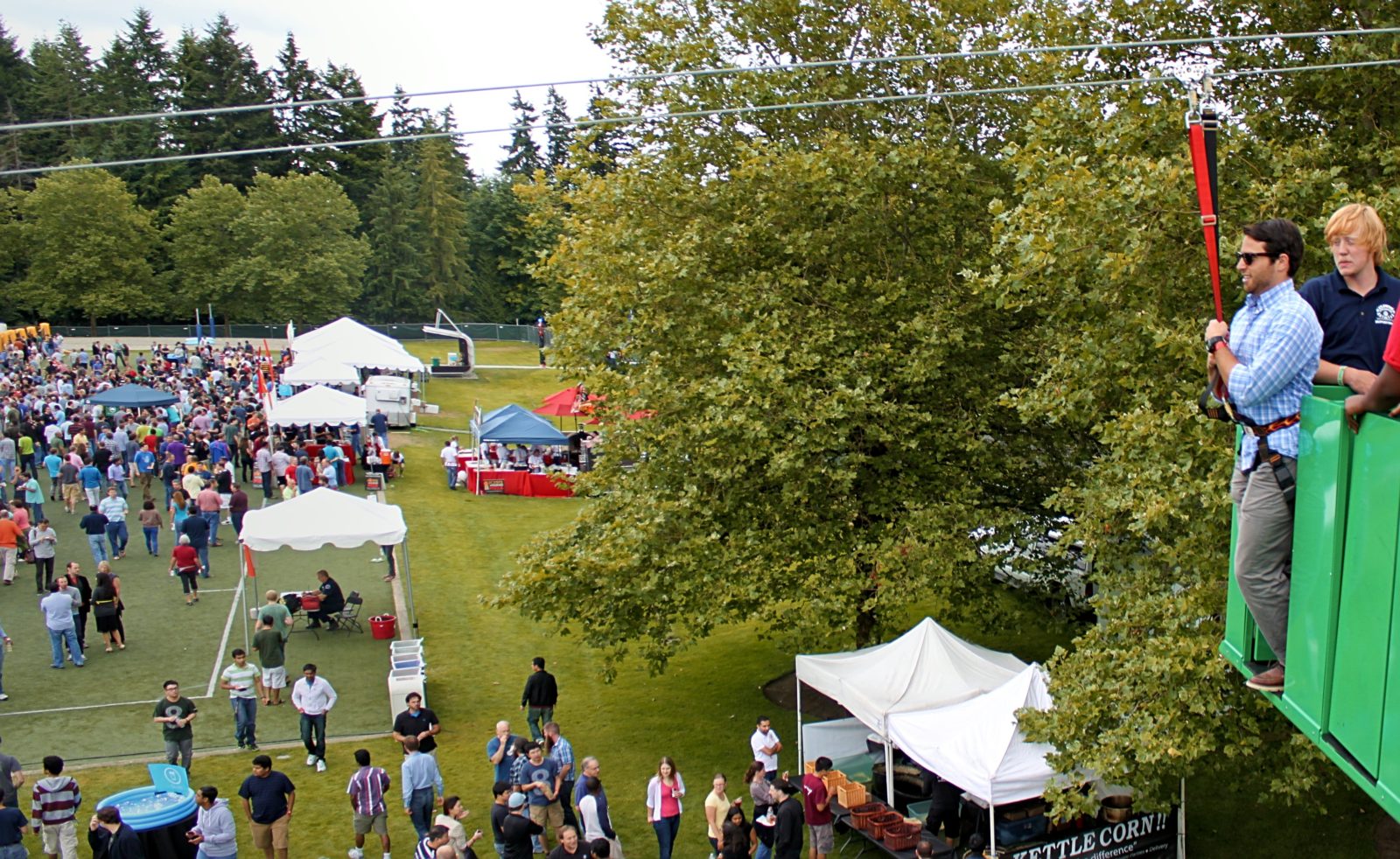 mobile zip line rental at a company picnic