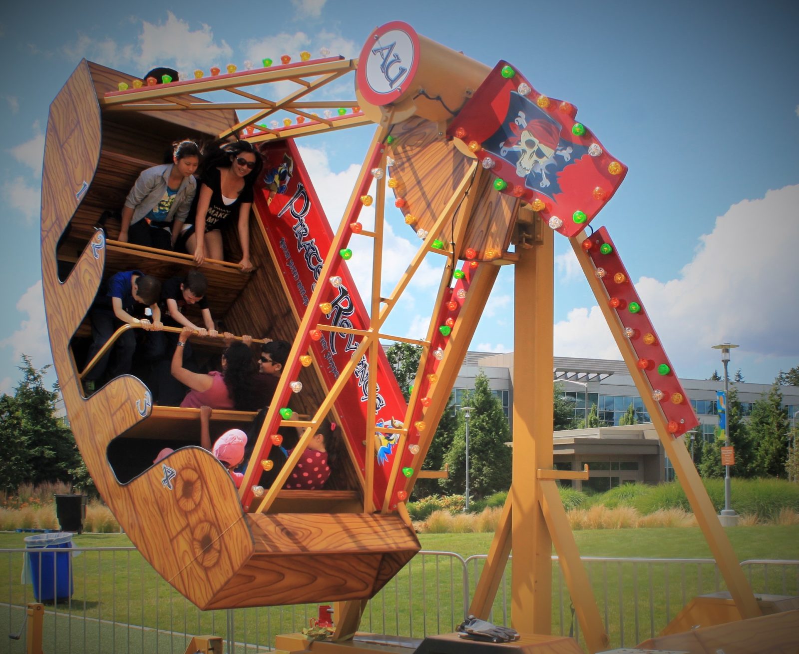 swinging pirate ship ride at a company picnic