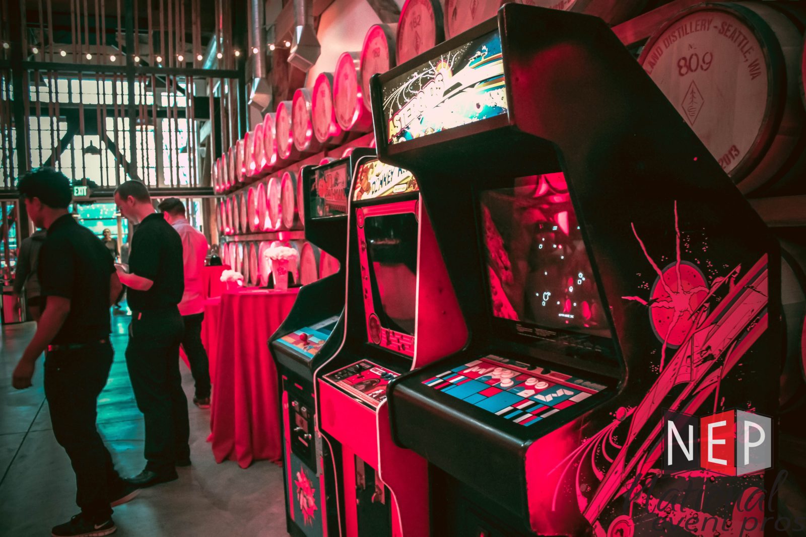 classic arcade games at a holiday party