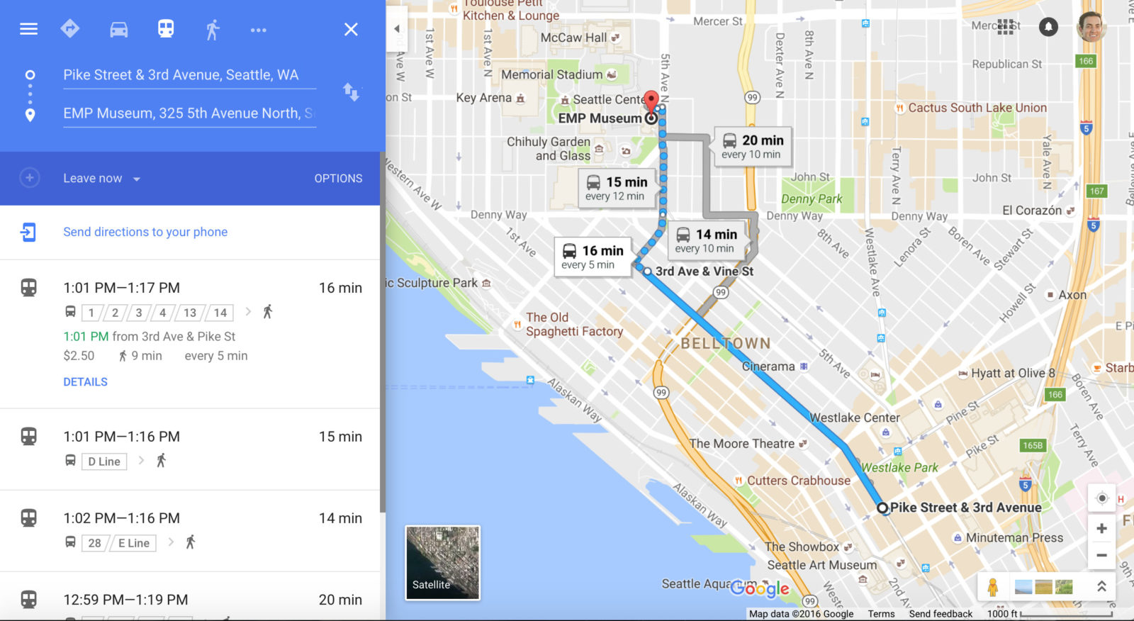 public transit route on Google Maps
