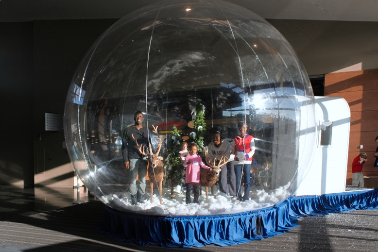 giant snow globe photo op at a holiday party