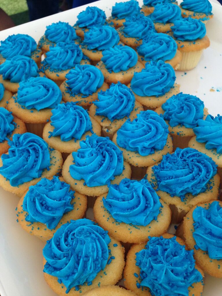 blue decorated cupcakes at a summer company party