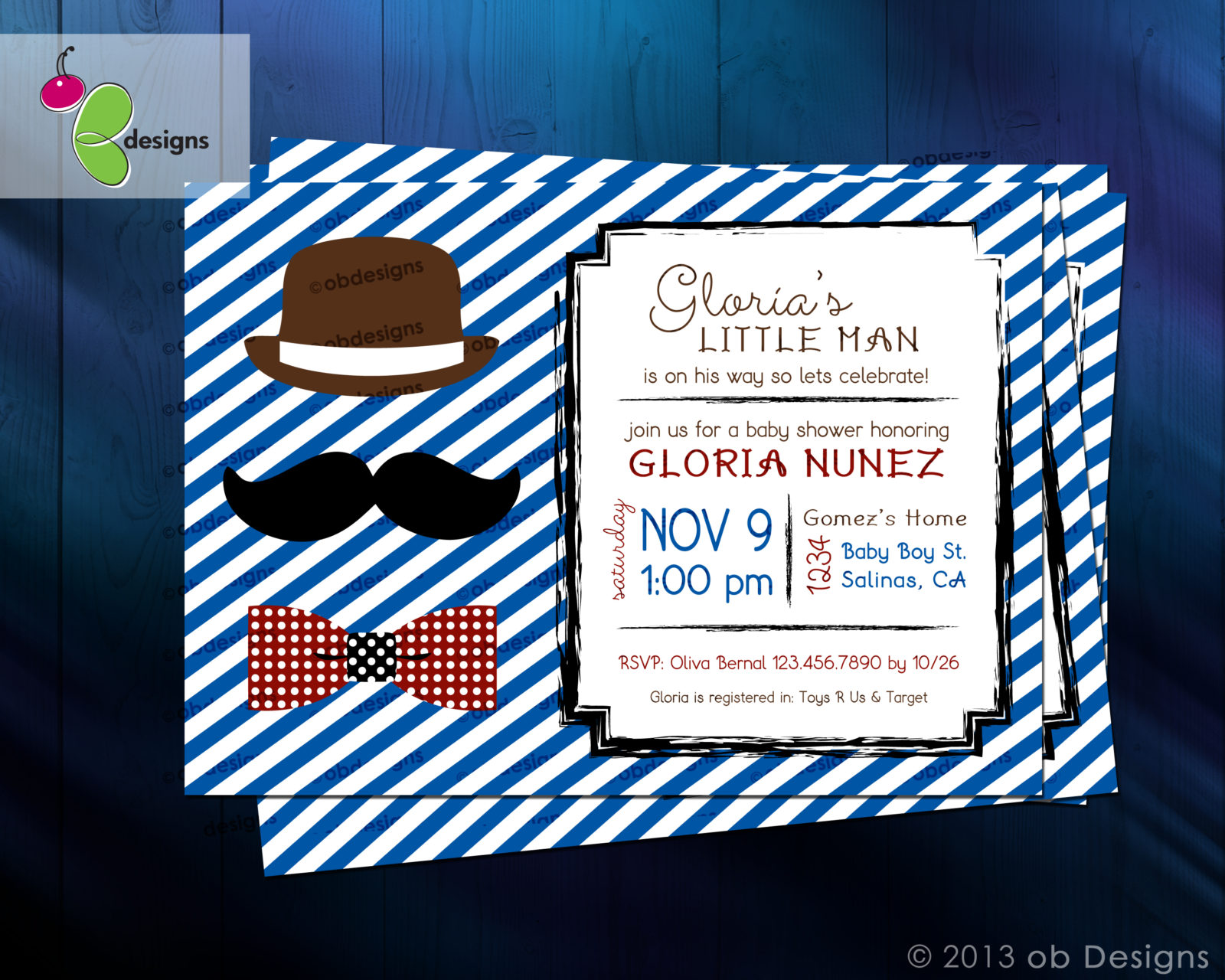 party invitation with paper cutout mustache