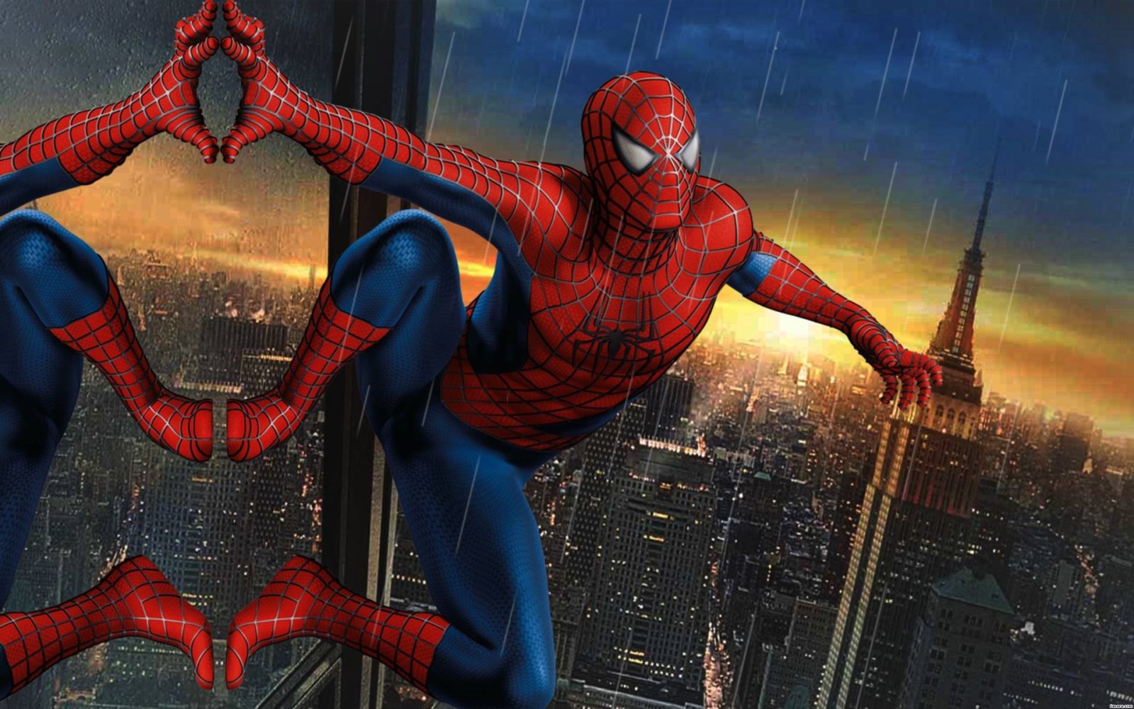 Spider-Man climbing a skyscraper