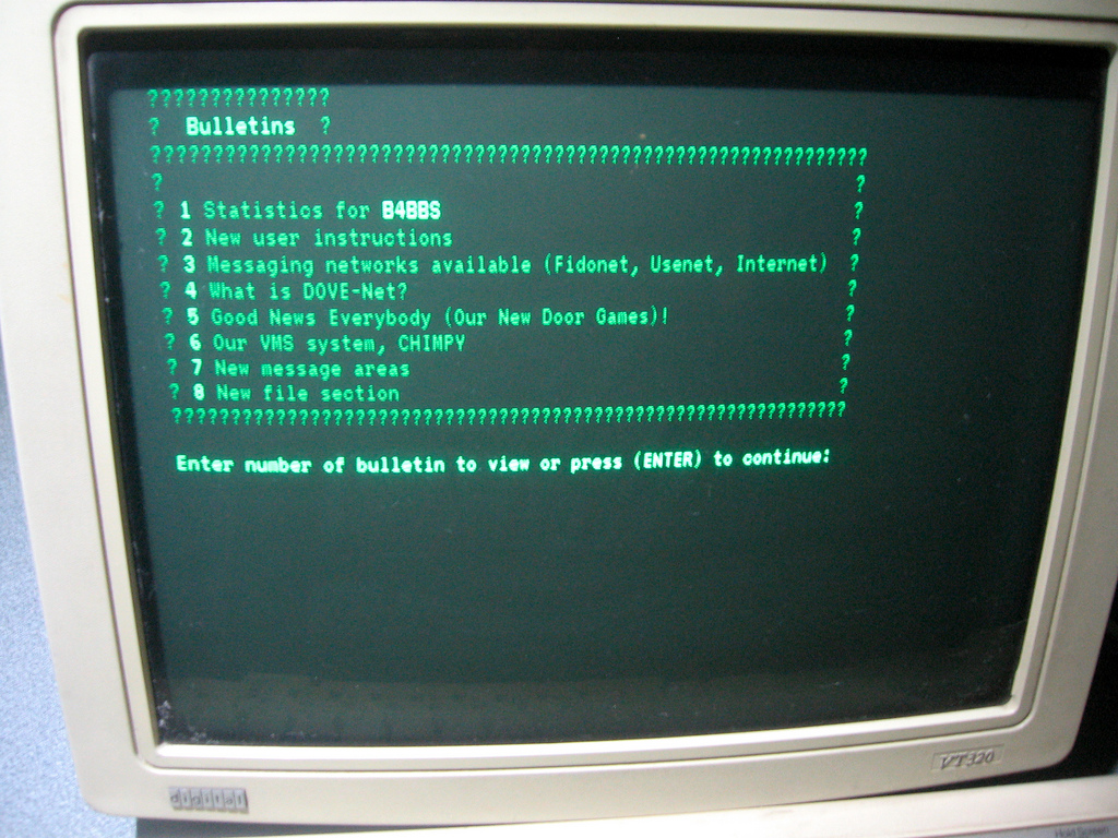 old computer connected to a bulletin board system (BBS)