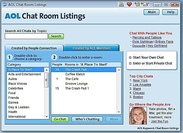 AOL chat room listings