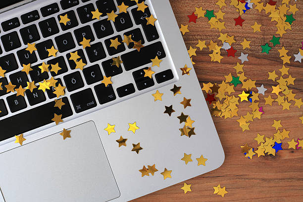 laptop with confetti 