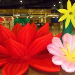 red lotus sculptures