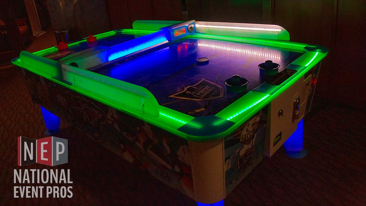 LED Glowing Air Hockey Table · Classic Arcade Game Rental